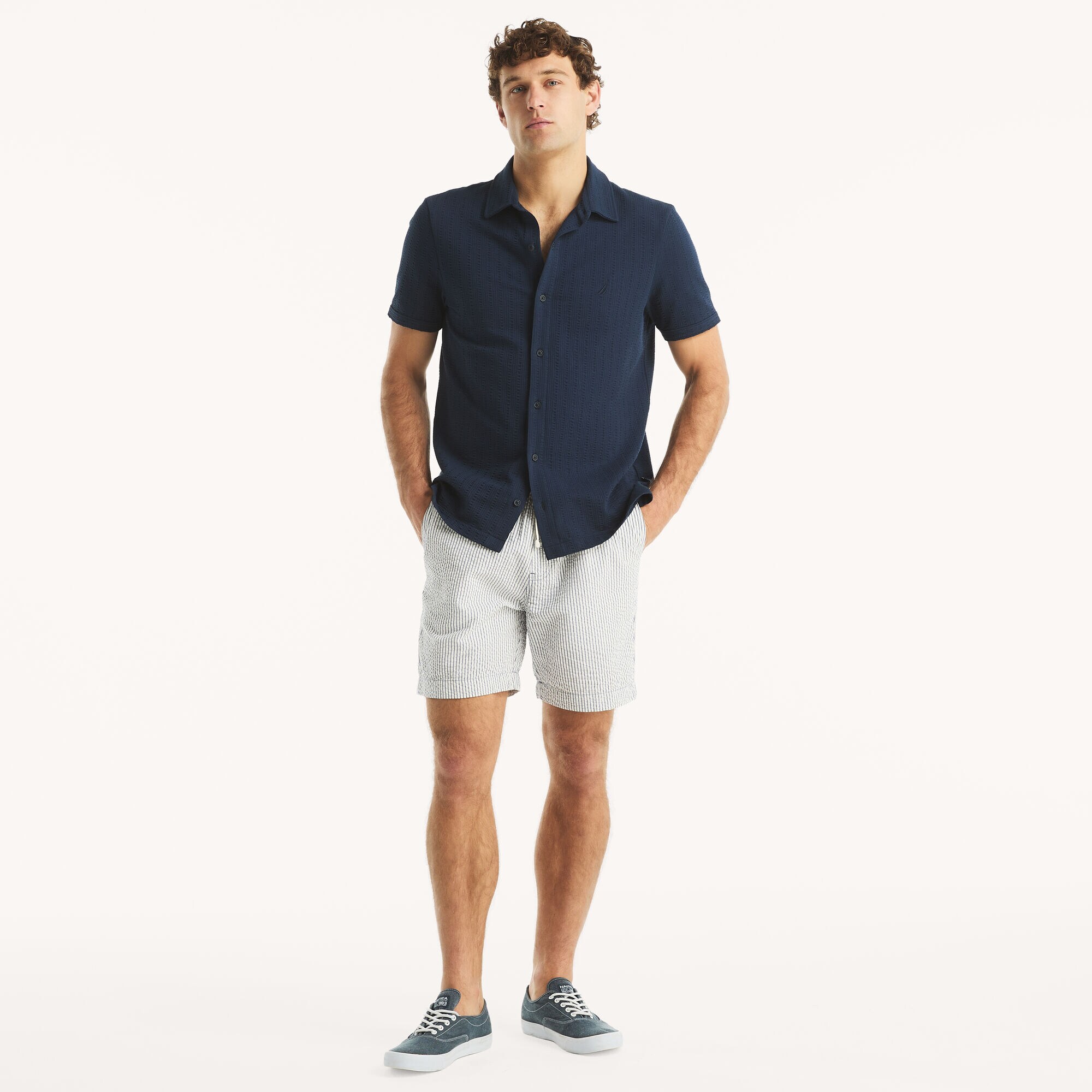 7" Striped Seersucker Short,Deep Navy Heather,large