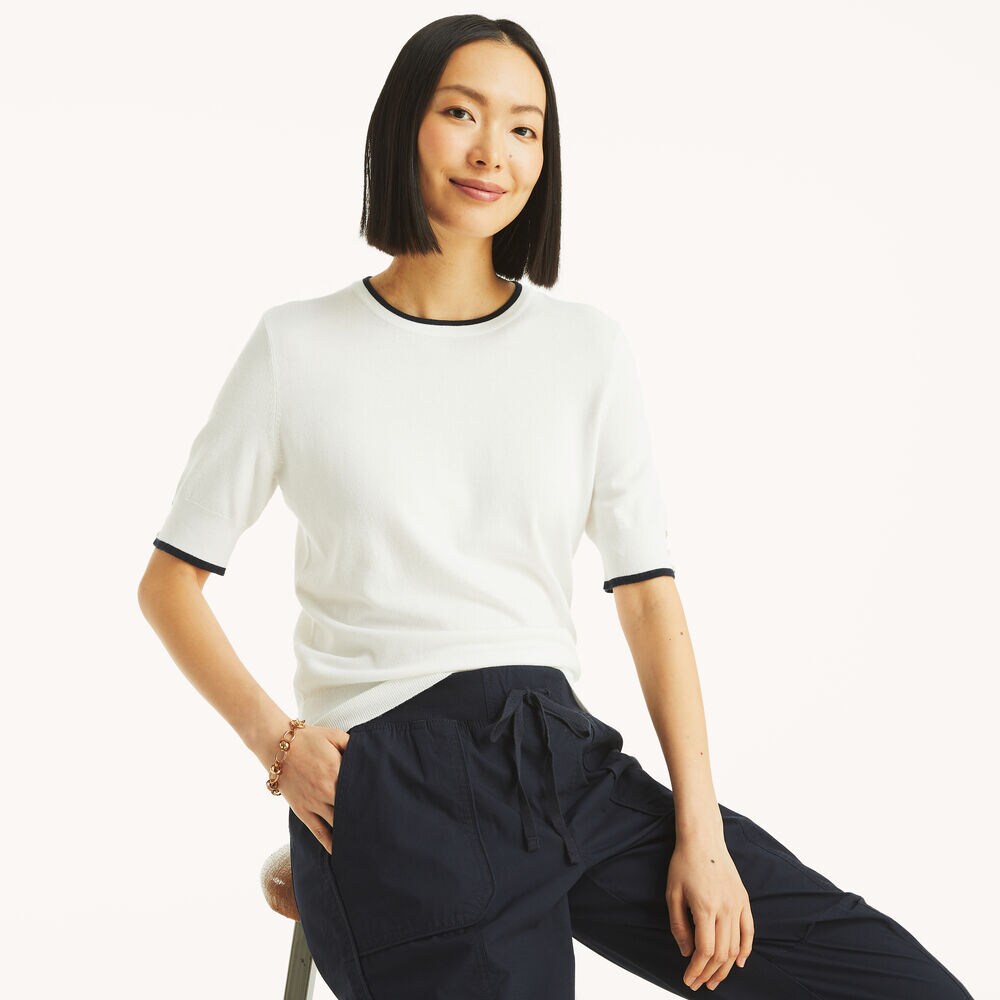 Short-Sleeve Sweater,Bright White,large