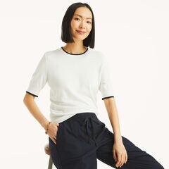 Short-Sleeve Sweater,Bright White,large