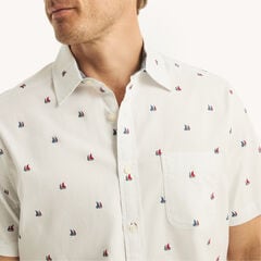 Printed Oxford Short-Sleeve Shirt,Bright White,large