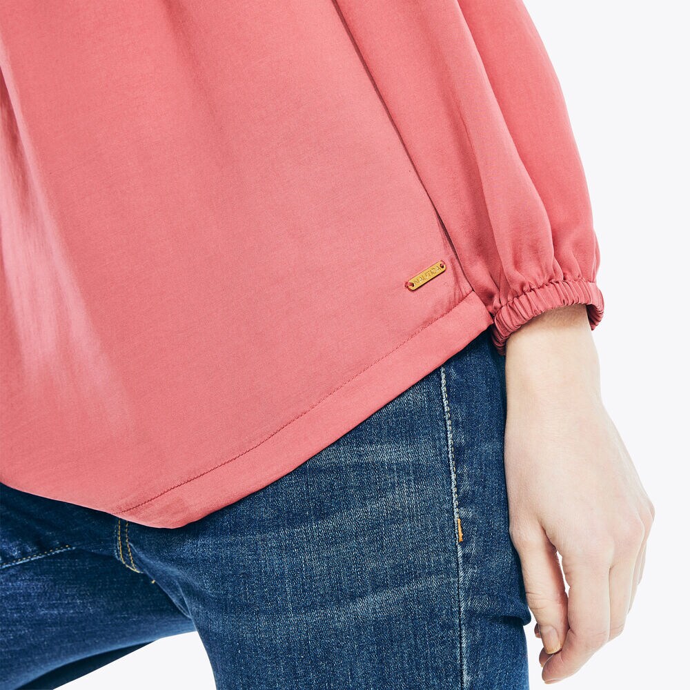 PINTUCK SPLIT-NECK TOP,Shore Rose,large