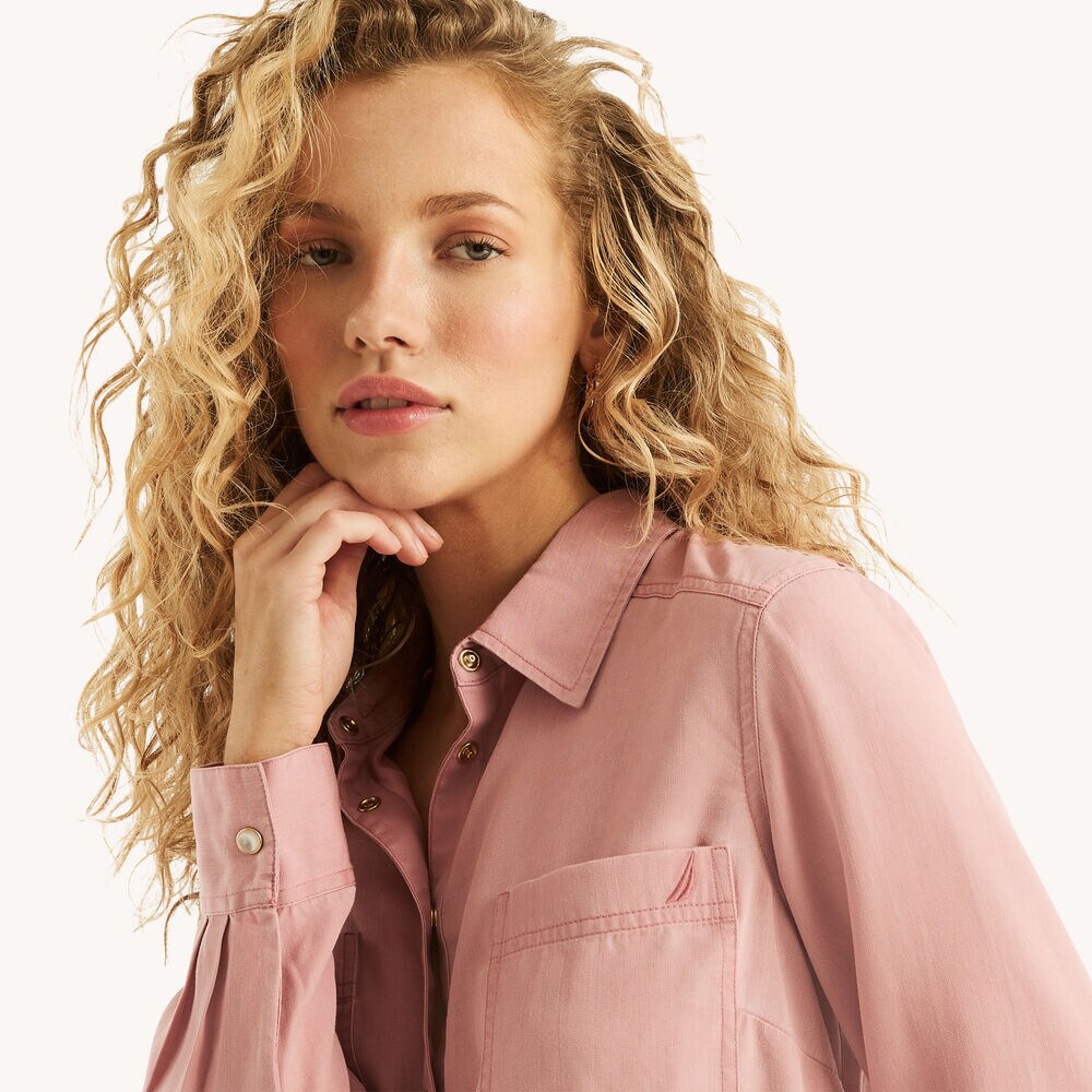 Solid Button-Down Shirt,Sunguard Red,large