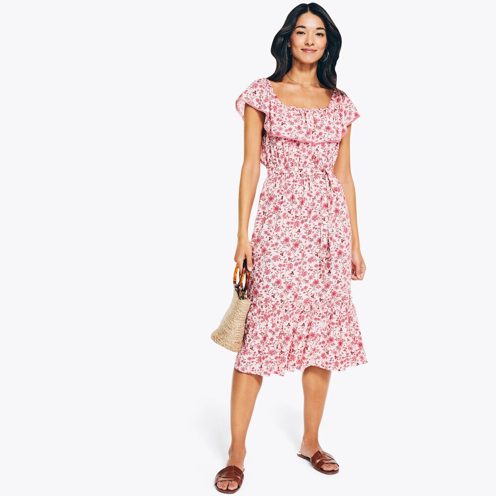 FLORAL PRINTED DRESS,Flare Red,large