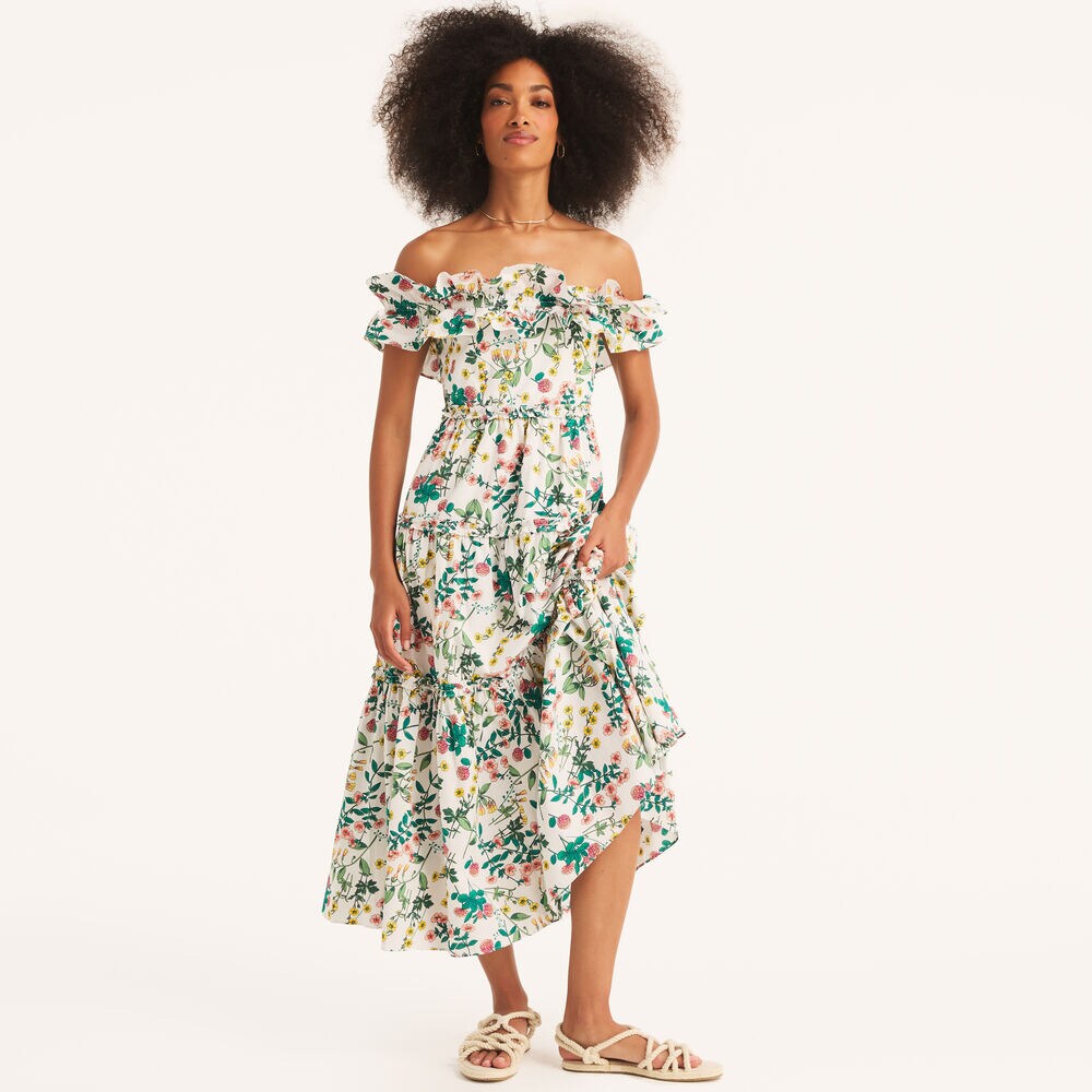 Floral Print Maxi Dress,Bright White,large