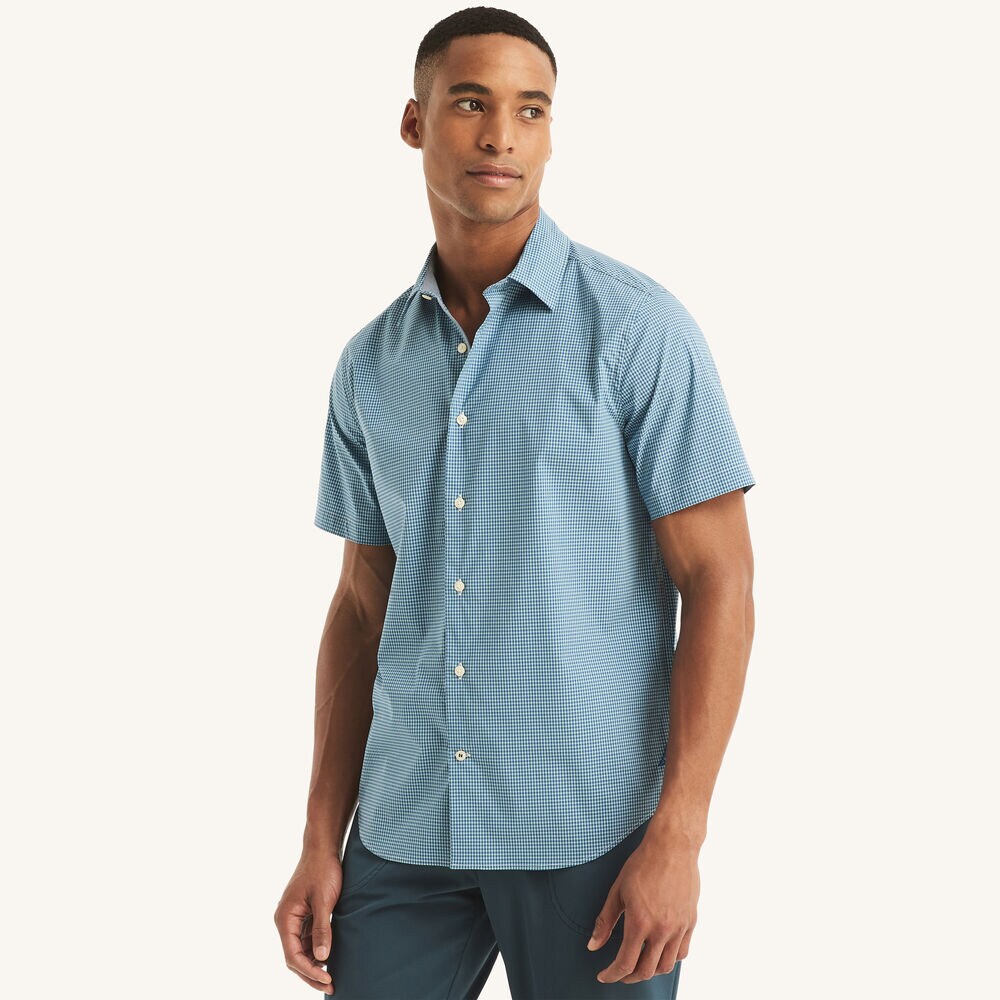 Navtech Trim Fit Plaid Short-Sleeve Shirt,Windsurf Blue,large