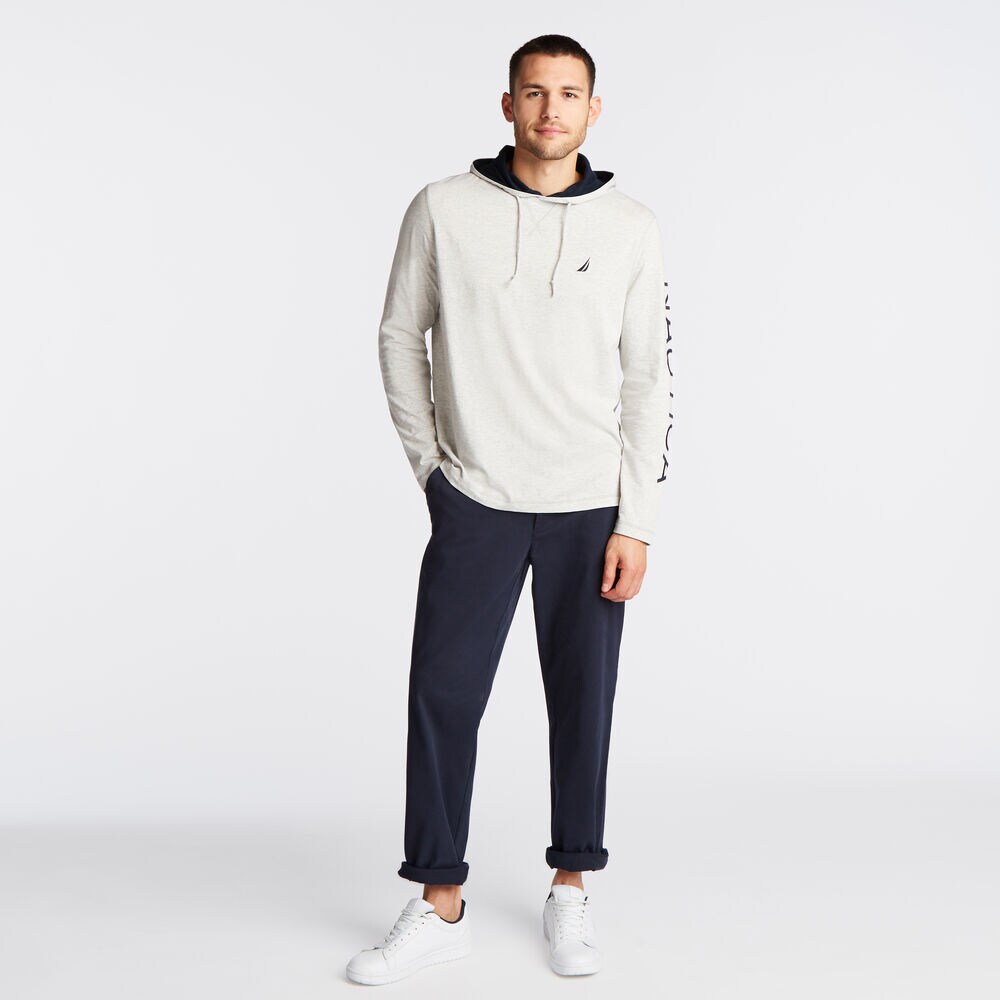 LOGO-SLEEVE PULLOVER HOODIE,Grey Heather,large