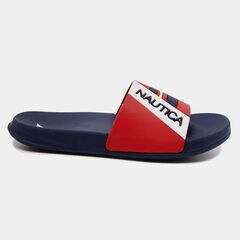 ADDEY STRIPE LOGO SLIDE SANDALS,Navy,large