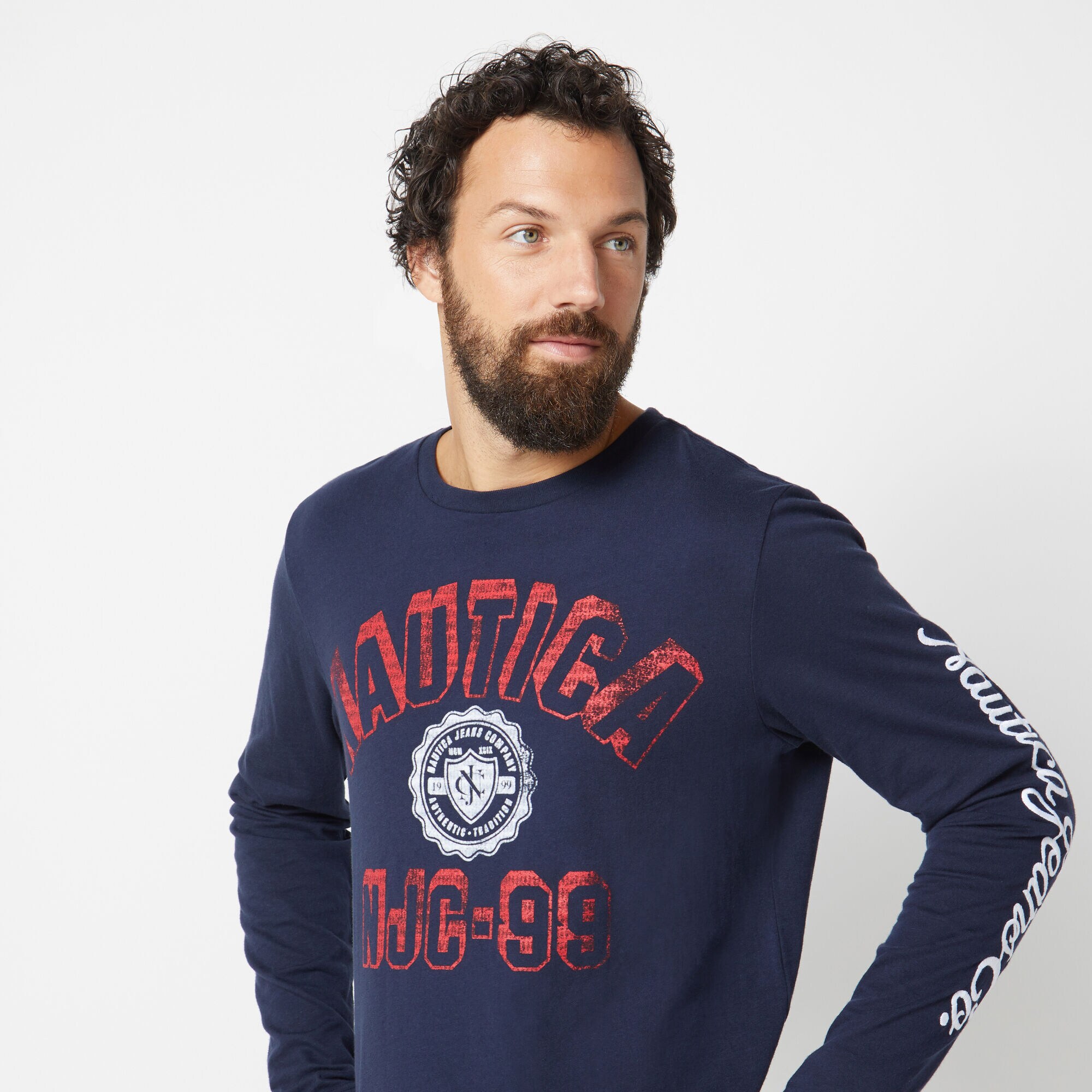 NAUTICA JEANS CO. LONG SLEEVE GRAPHIC T-SHIRT,Navy,large