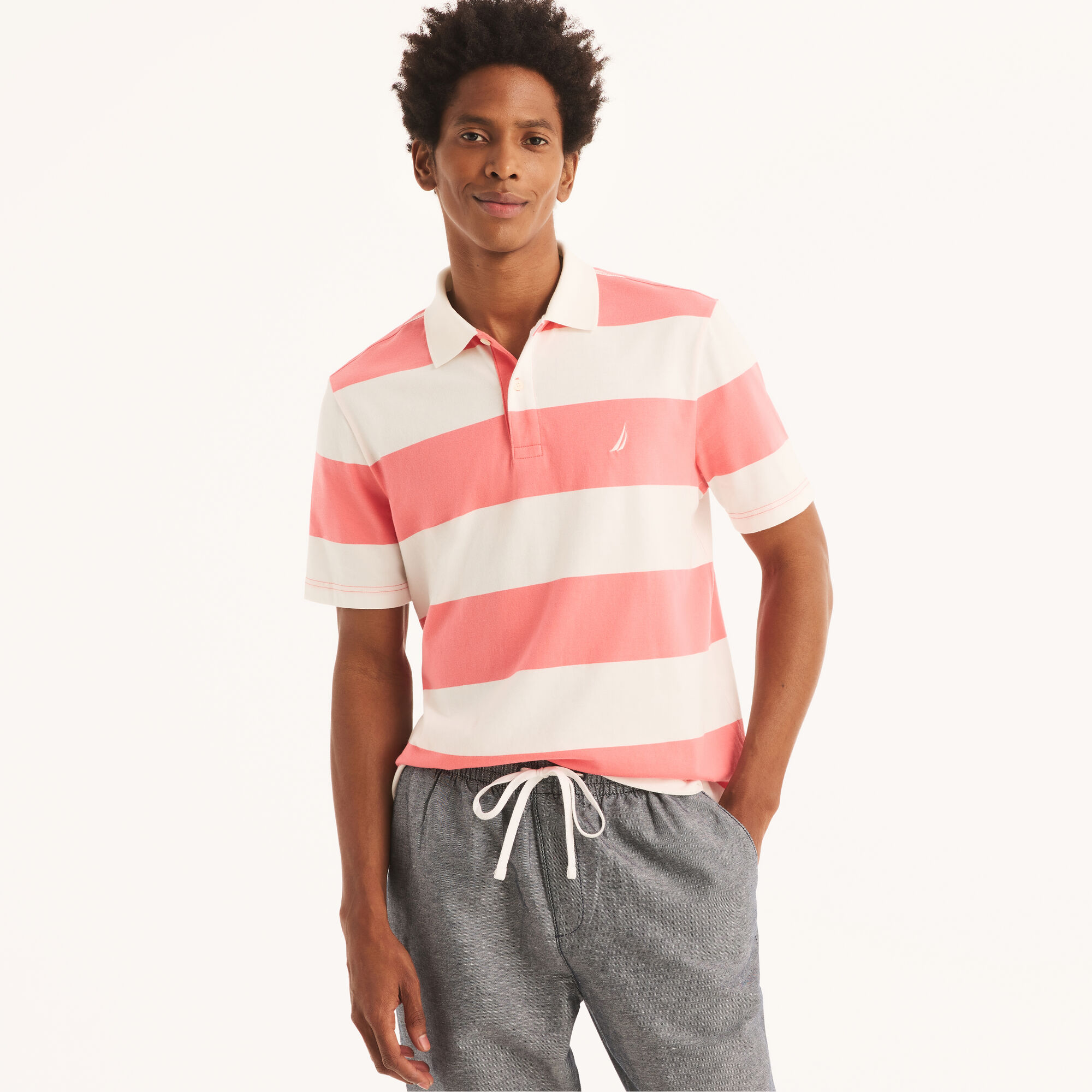 Classic Fit Striped Polo,Teaberry,large