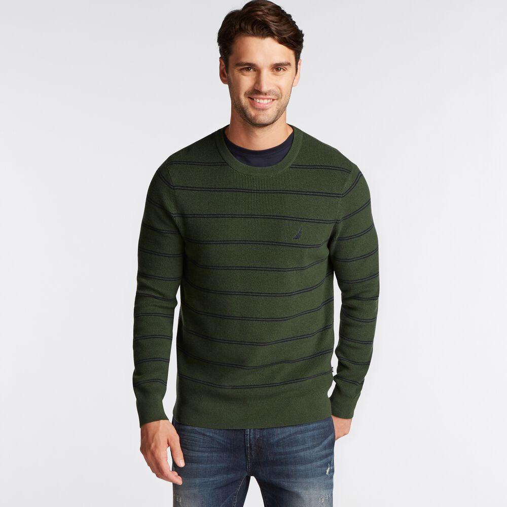 NAVTECH STRIPED CREWNECK SWEATER,Pineforest,large