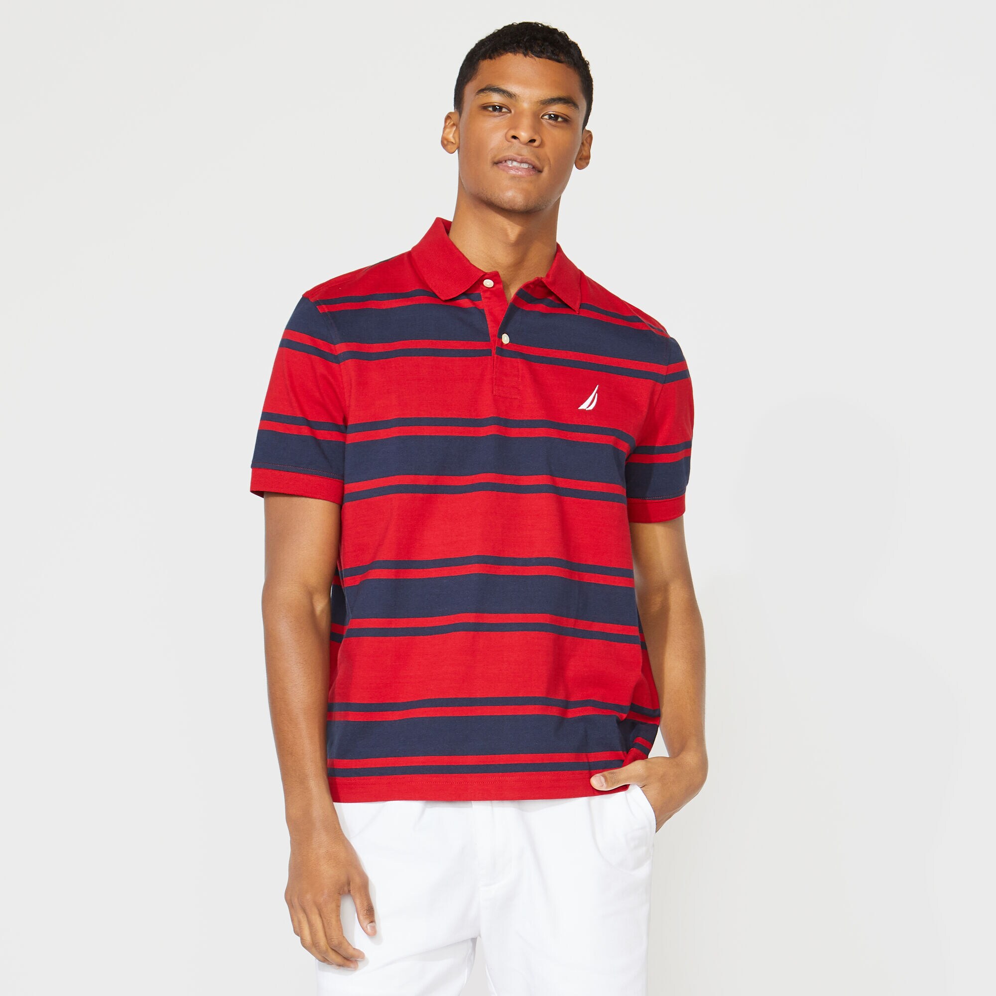 CLASSIC FIT STRIPED POLO,Nautica Red,large