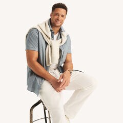 Big & Tall Oxford Dobby Short-Sleeve Shirt,Lapis Blue,large