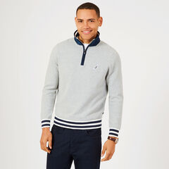 Contrast Stripe Quarter-Zip Sweater,Grey Heather,large
