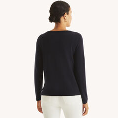 Intarsia Boatneck Sweater,Navy,large