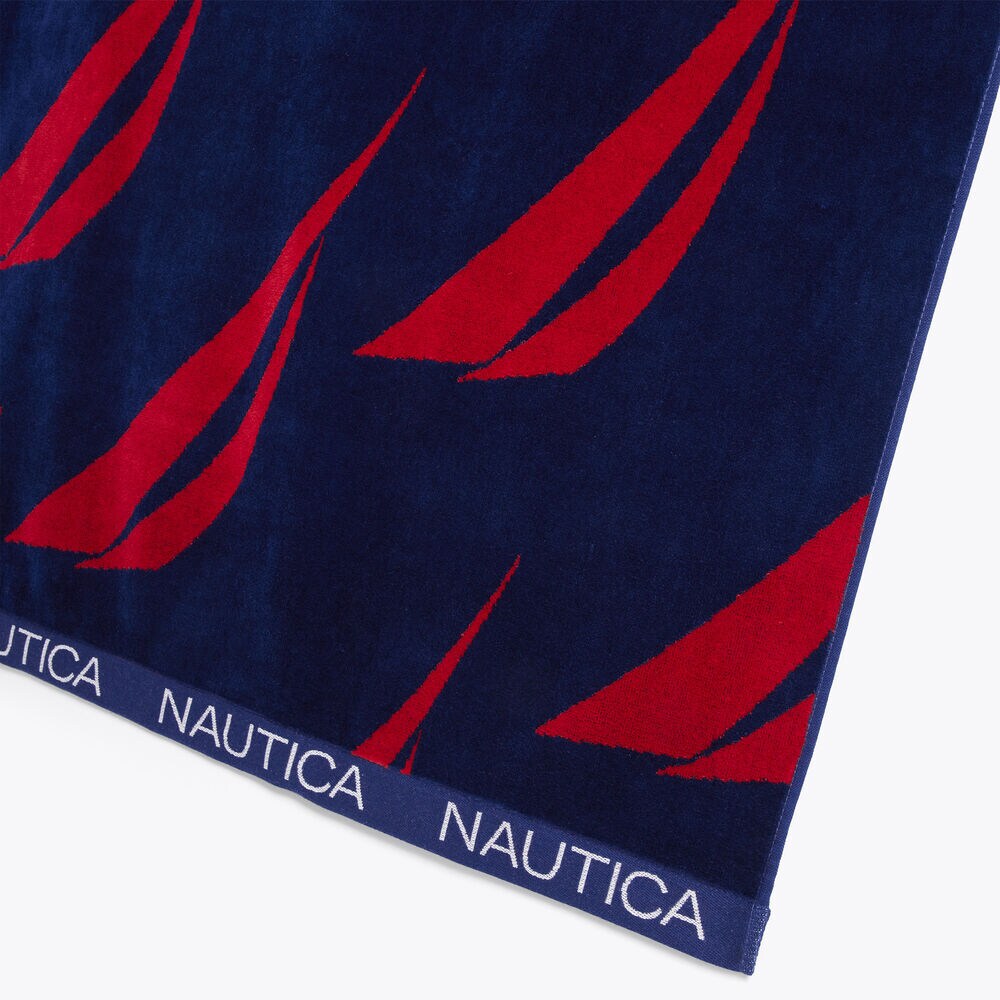 BRAND ICON JACQUARD PRINT BEACH TOWEL,Sky Blaze,large