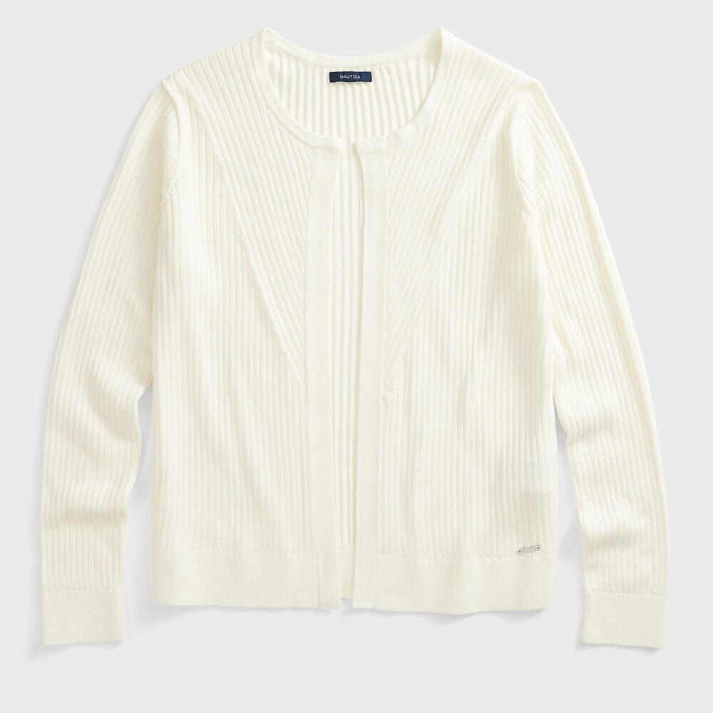 RIBBED OPEN-FRONT CARDIGAN,Marshmallow,large