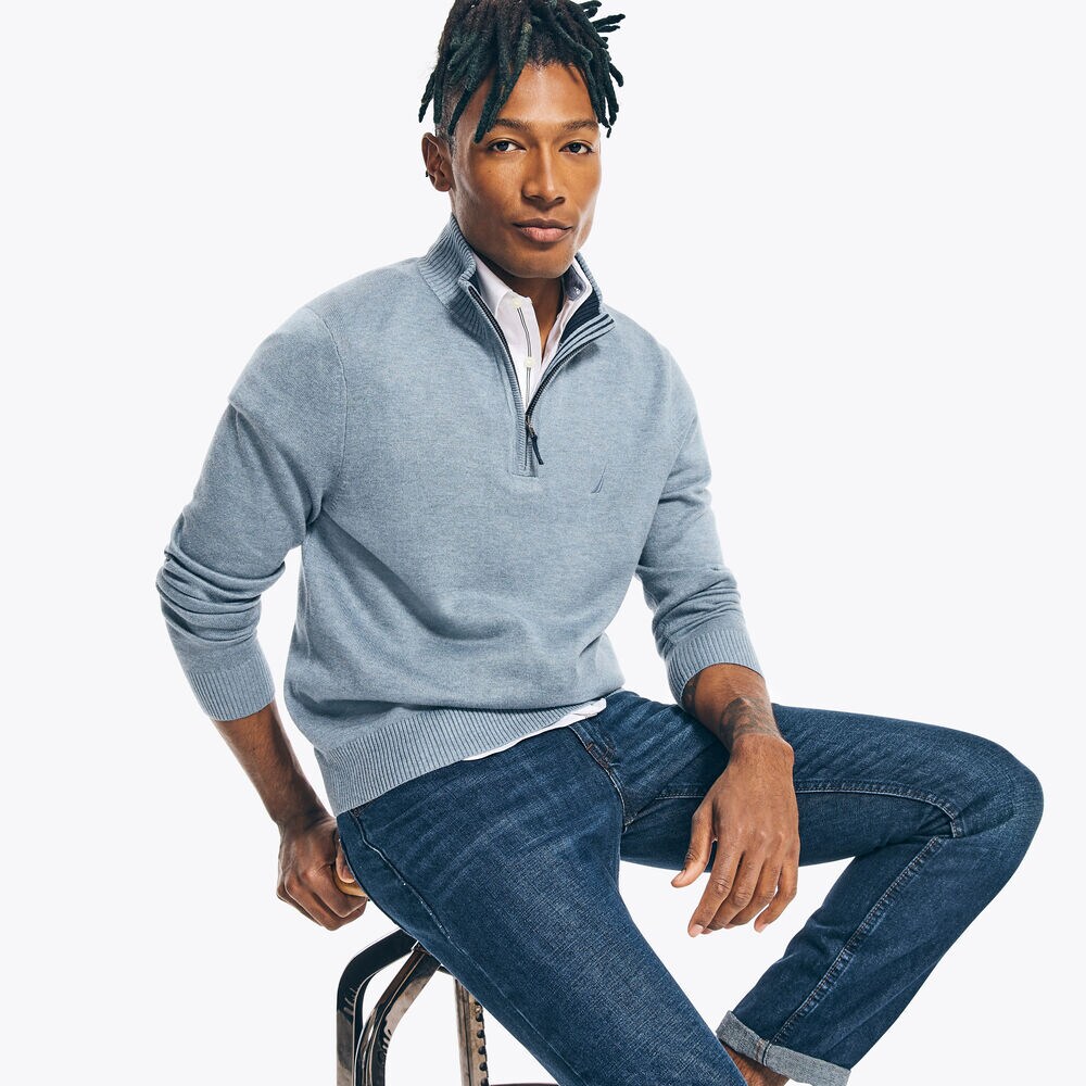 QUARTER-ZIP SWEATER,Anchor Blue Heather,large