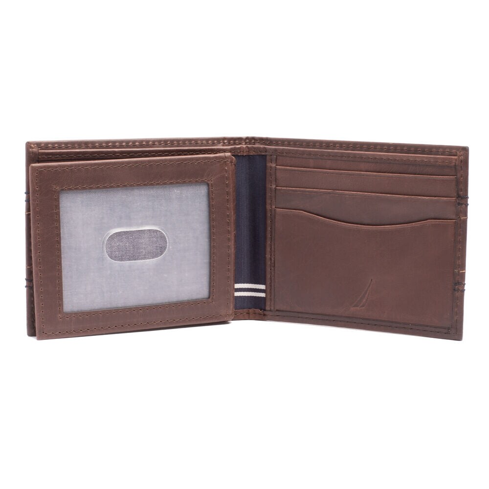 EMBROIDERED LEATHER SLIMFOLD WALLET,Brown Stone,large
