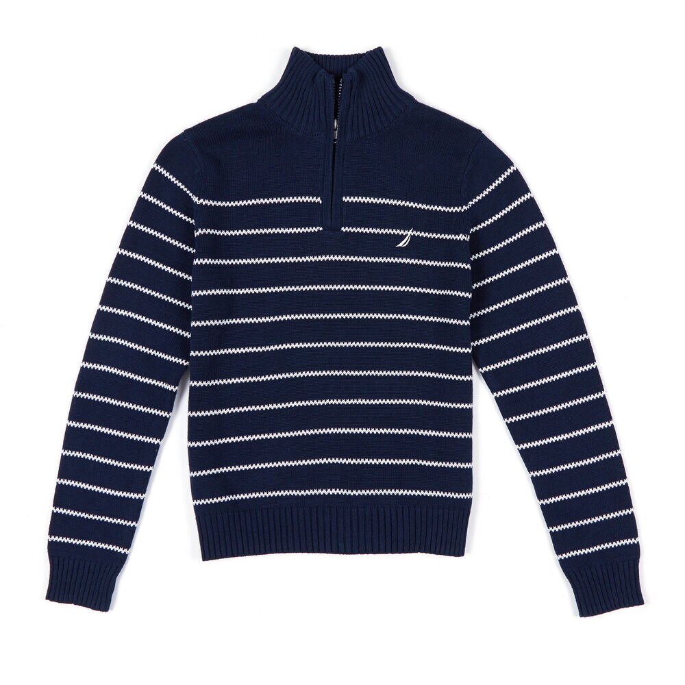 Little Boys' Striped Quarter Zip Pullover Sweater (4-7),Aquadream,large