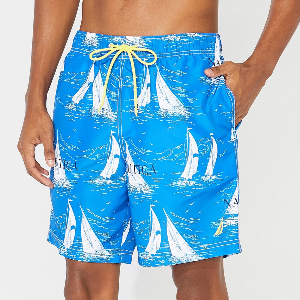 8" BIG & TALL VINTAGE BOAT PRINT SWIM TRUNKS,True Navy,large