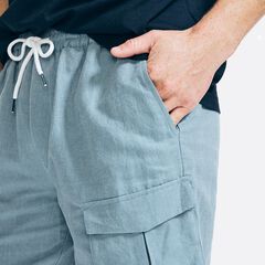 8" LINEN CARGO SHORT,Blue Stern,large