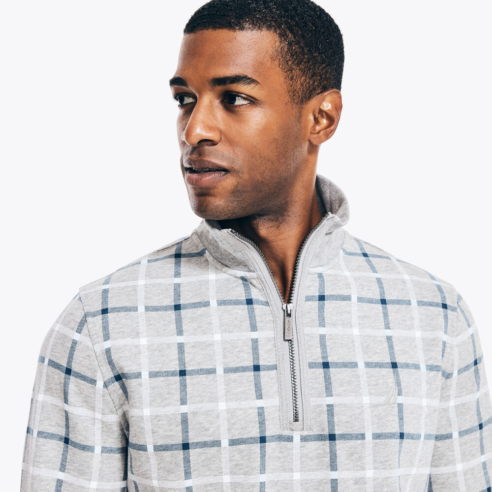 WINDOWPANE QUARTER-ZIP SWEATER,Grey Heather,large