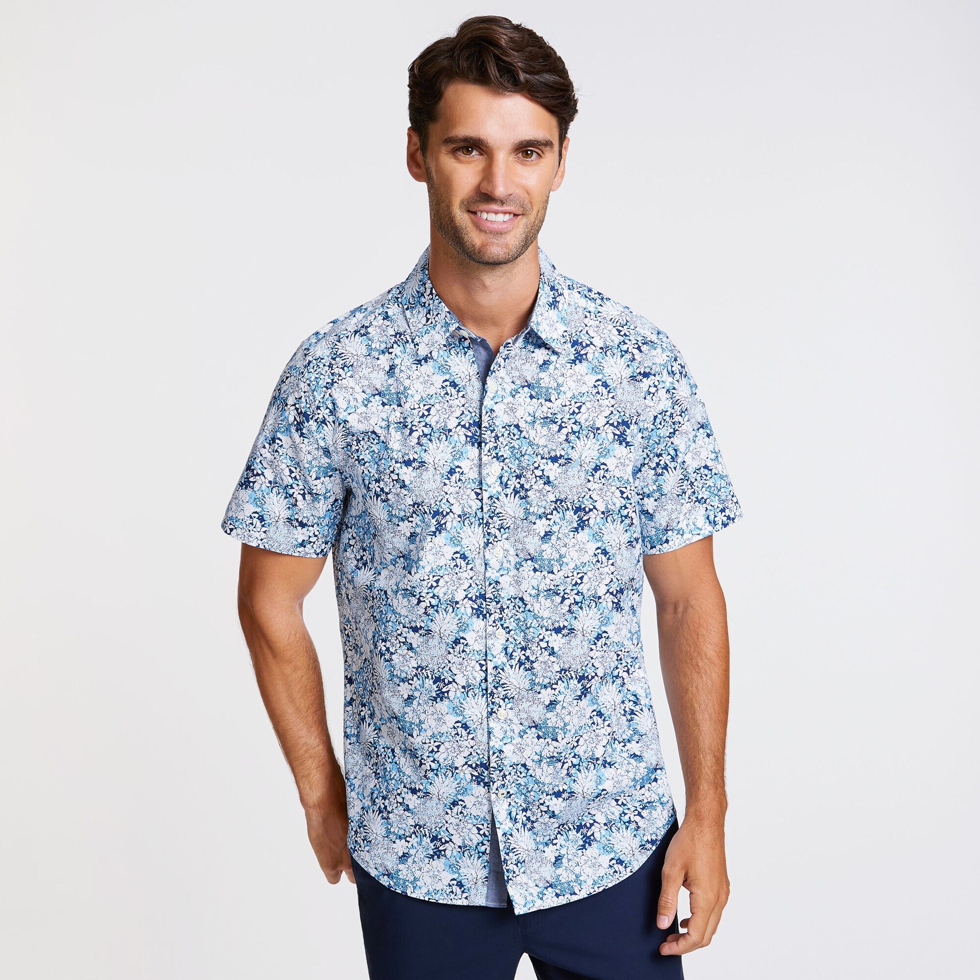 Short Sleeve Classic Fit Pineapple Motif Shirt,Alaskan Blue,large
