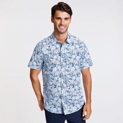 Short Sleeve Classic Fit Pineapple Motif Shirt,Alaskan Blue,large