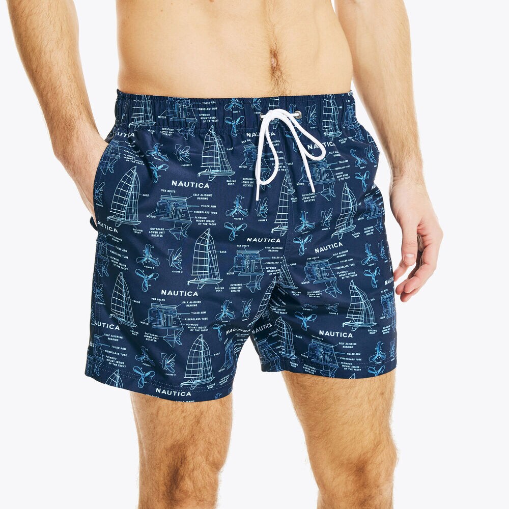 8" BIG & TALL BOAT PRINT SWIM,Navy,large
