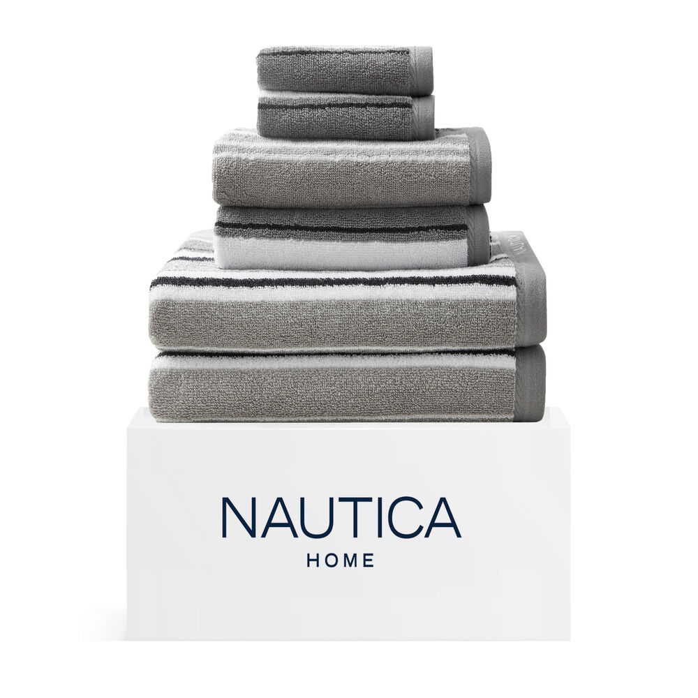 AGONDA STRIPED TOWEL SET, 6-PC,Grey Heather,large