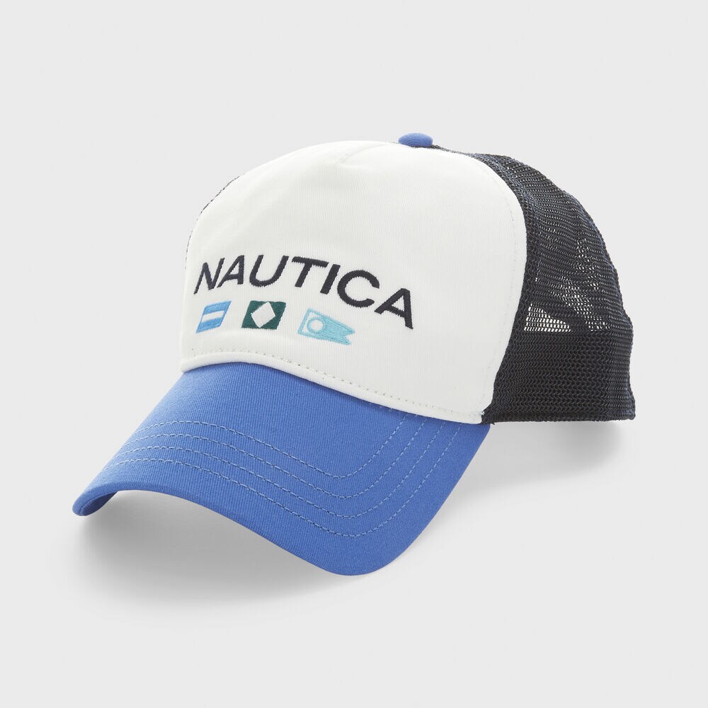 LOGO GRAPHIC TRUCKER CAP,Windsurf Blue,large