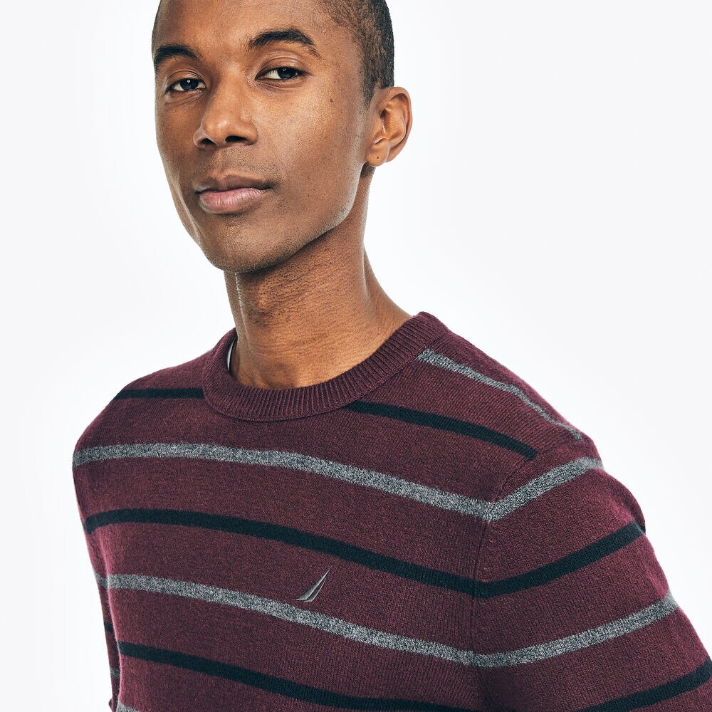 SUSTAINABLY CRAFTED STRIPED SWEATER,Rio Red,large