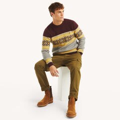 Fair Isle Crewneck Sweater,Rio Red,large