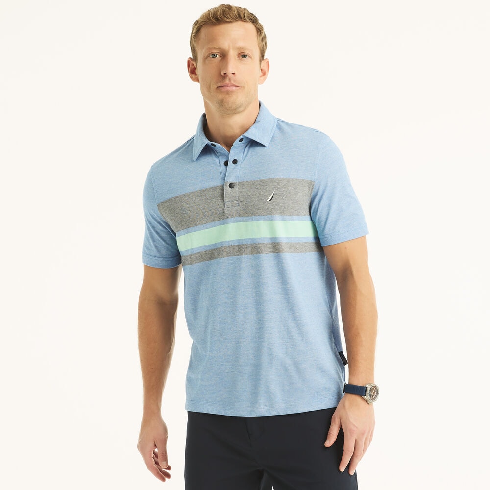 Navtech Classic Fit Striped Polo,True Navy,large