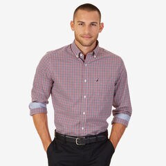 Nautica Classic Fit Marine Mini-Plaid Button Down,Nautica Red,large