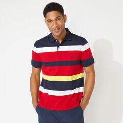 BIG & TALL CLASSIC FIT STRIPED POLO,Navy,large