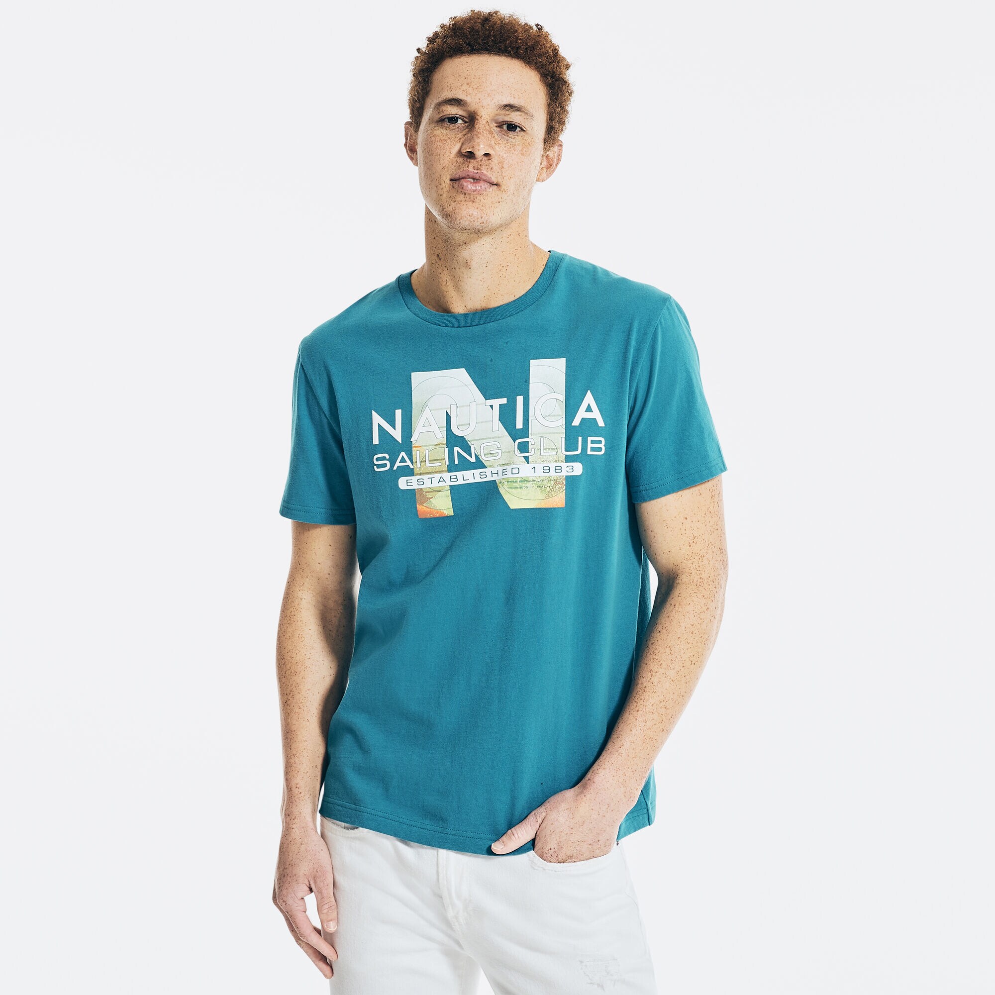 SUSTAINABLY CRAFTED SAILING CLUB GRAPHIC T-SHIRT,Blue Mist Pantone,large