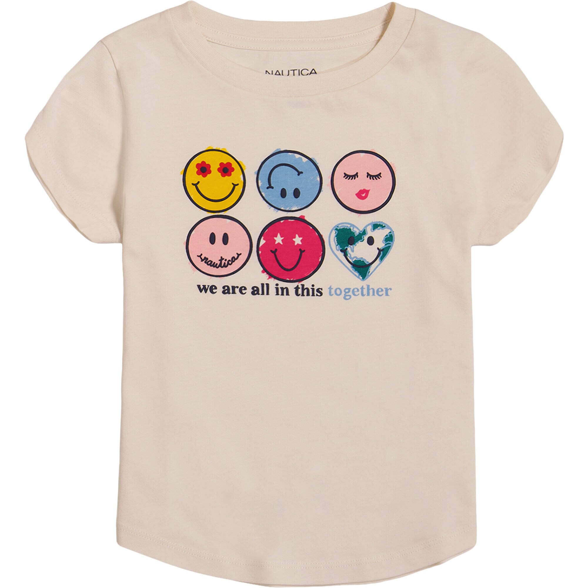 LITTLE GIRLS' SMILE TOGETHER T-SHIRT (4-6x),White Cap,large
