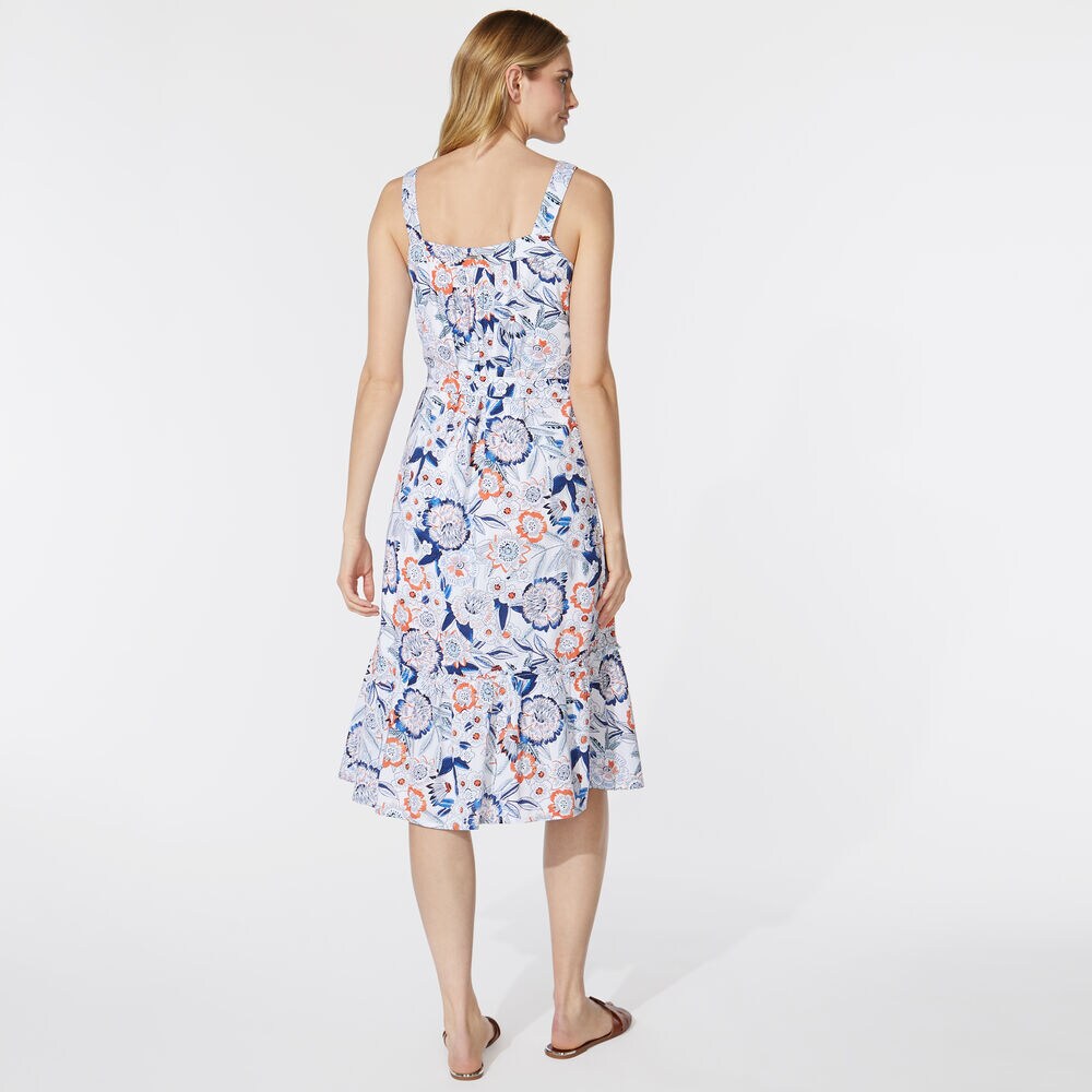 FLORAL PRINT SLEEVELESS DRESS,Bright White,large