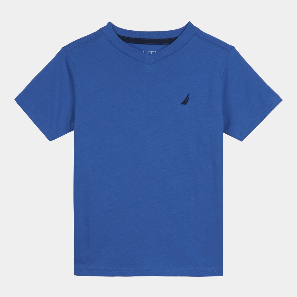 BOYS' BRAND ICON LOGO V-NECK T-SHIRT (8-20),Bright Cobalt,large