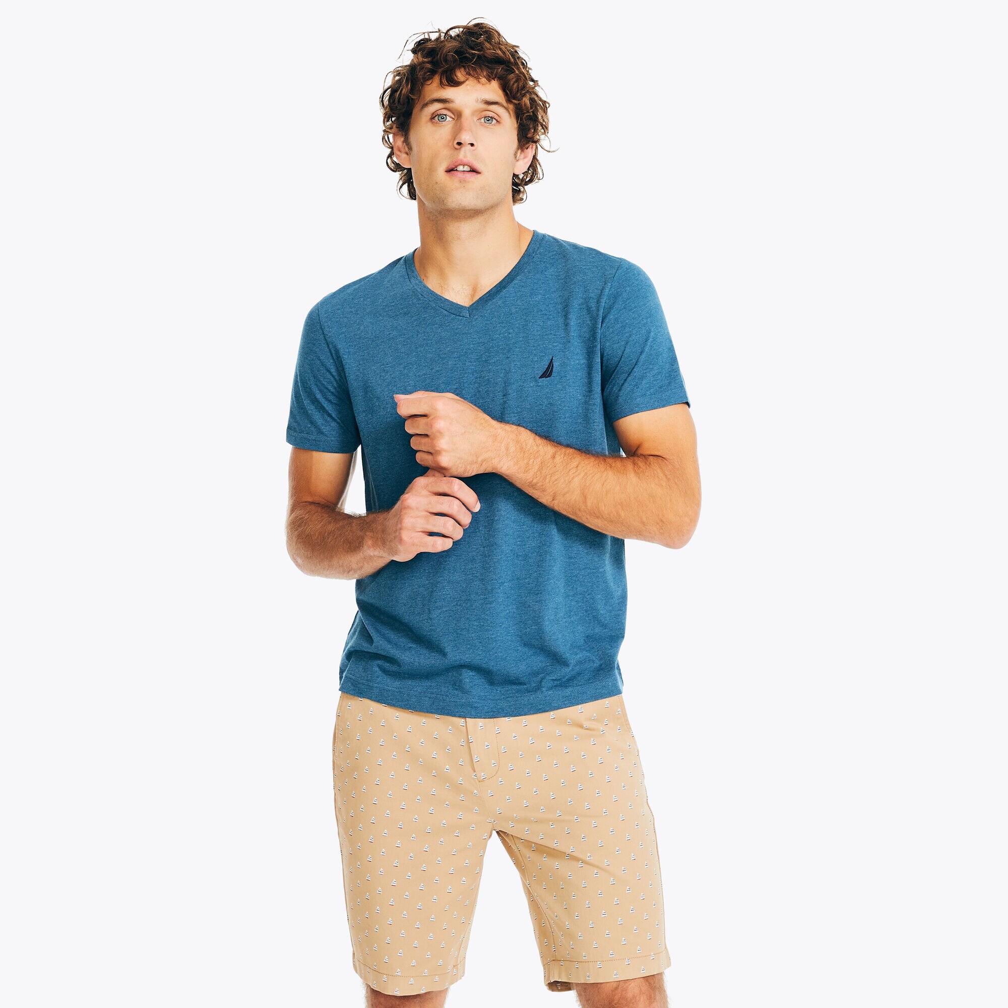 Heather V-Neck T-Shirt,Castaway Aqua,large