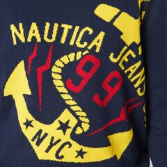 NAUTICA JEANS CO. INTARSIA GRAPHIC SWEATER,Navy,large