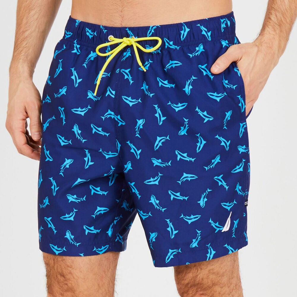 Shark Motif Swim Trunks,Blue Depths,large