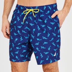 Shark Motif Swim Trunks,Blue Depths,large