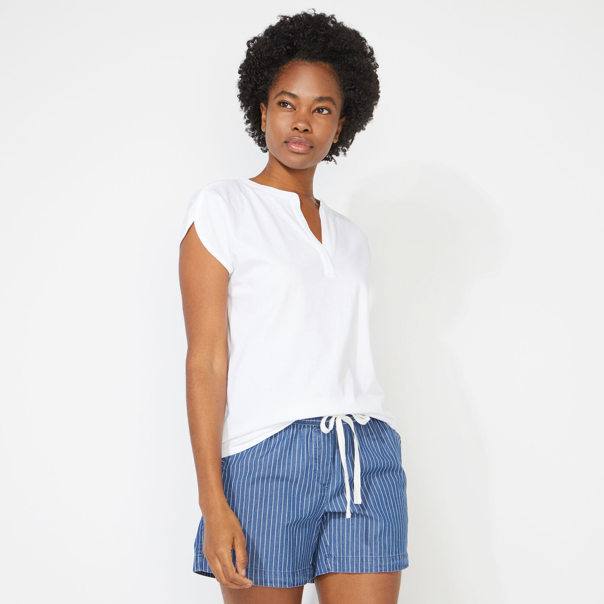 SPLIT NECK TOP,Bright White,large