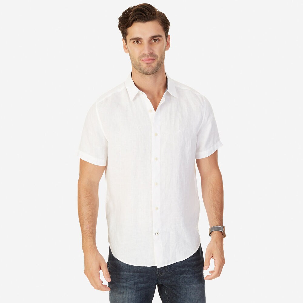 Big & Tall Linen Classic Fit Short Sleeve Shirt,Bright White,large