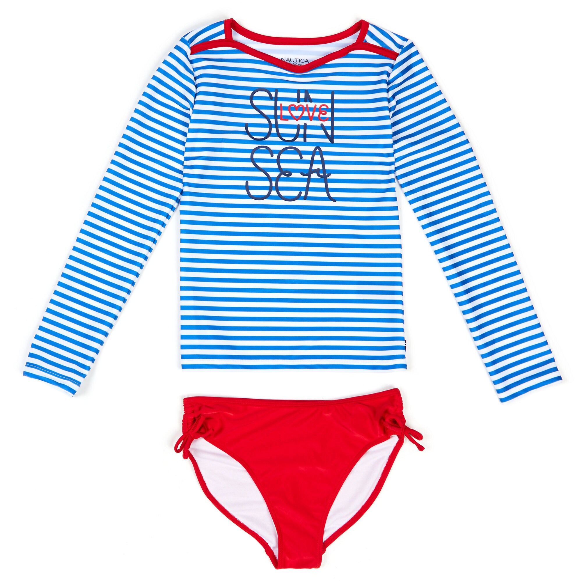Girls' Striped Two-Piece Swimsuit (7-16),Ice Blue,large