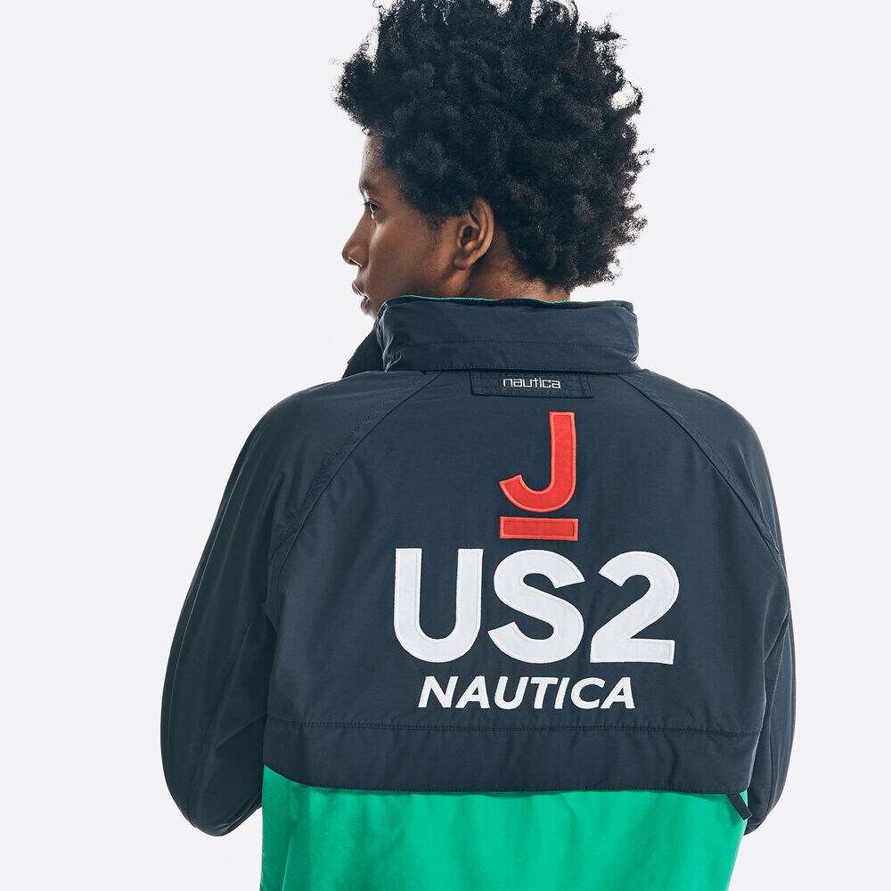 REISSUE COLORBLOCK DENIM-MIX JACKET,Navy,large