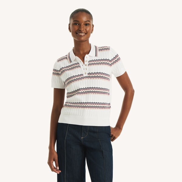 Short-Sleeve Striped Polo Sweater