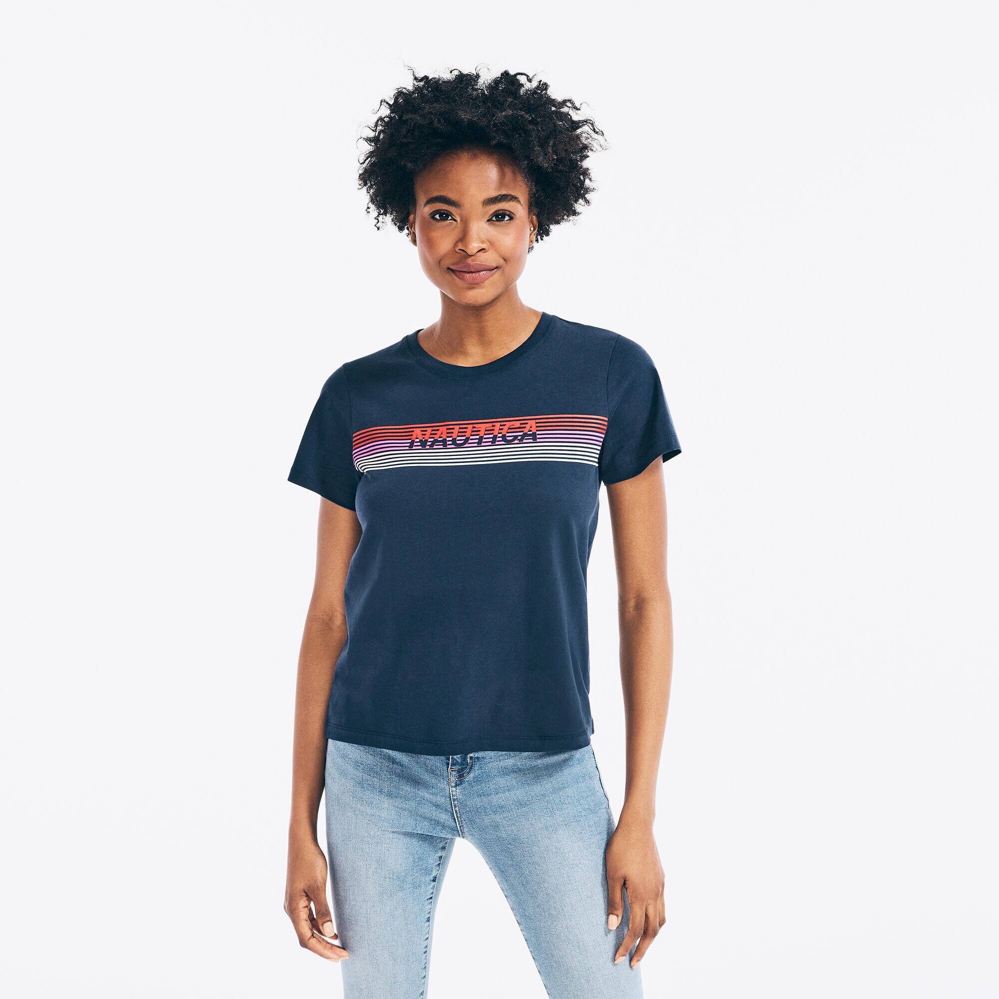 STRIPED LOGO GRAPHIC T-SHIRT,Stellar Blue Heather,large